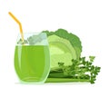 Vector illustration of vegetable juice from cabbage and celery in a glass