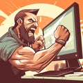 An angry bearded man, screaming at a computer screen Royalty Free Stock Photo