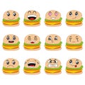 Vector illustration of a very fresh collection of cartoon burger with funny and smiling facial expressions