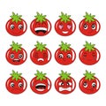 Vector illustration of a very fresh collection of cartoon tomato with funny and smiling facial expressions