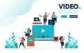 Vector illustration video & editing. People watch video from social media. Provide rating and comment, uploading and editing. Royalty Free Stock Photo