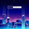 Vector illustration with view of a big city at the evening