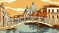 Vector illustration. View of the canals in Venice with buildings and churches on the riverbanks. Royalty Free Stock Photo
