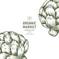 Vintage artichoke organic market design template. Organic vegetables. Vector illustration