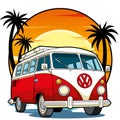 Vector illustration of vintage hippie van in red color Royalty Free Stock Photo