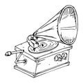 Gramophone icon. Vector illustration of a vintage old gramophone. Hand drawn gramophone