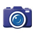 Vector illustration of a vintage style camera with a lens, flash mount, and shutter speed dial in a blue color scheme Royalty Free Stock Photo