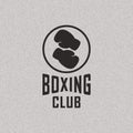 Colored illustration of boxing gloves, circle, text on textured background.