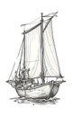 vector illustration, vintage style engraving of travel and sailing ships, concept of travel and exploration in old times,