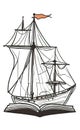 vector illustration, vintage style engraving of travel and sailing ships, concept of travel and exploration in old times,