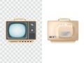 Vector illustration of vintage tv set. Front, rear view. Television device. Retro electric video display, isolated object Royalty Free Stock Photo