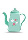 Vector illustration of vintage water kettle with floral design in flat style