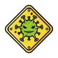 Virus cartoon character in virus warning sign