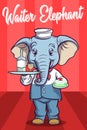 Vector Illustration, Waiter Elephant, Animal Clipart