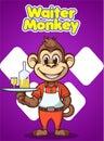 Vector Illustration, Waiter Monkey, Animal Clipart