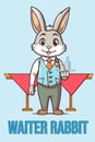 Vector Illustration, Waiter Rabbit, Animal Clipart Royalty Free Stock Photo