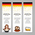 Vector illustration of waitress, mugs of beer, sausage. For banner, booklet or flyer. Oktoberfest design template.