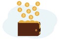 Illustration of a wallet full of coins with the image of cryptocurrency Royalty Free Stock Photo