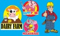Vector illustration, wallpaper background, mascot, logo, cute cartoon, pig, elephant, carpenter, and cow Royalty Free Stock Photo