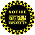 Vector illustration of Warning or Caution sign to Wear a Mask on a black and yellow circular border signage