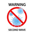 Vector illustration of warning sign Second Wave of coronavirus Covid-19 Royalty Free Stock Photo