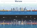 Vector illustration of Warsaw city skyline at day and night