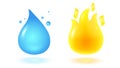 Vector illustration of water drop and fire flame in 3D style. Vector icon of rain drop and fire Royalty Free Stock Photo