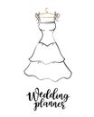 Vector illustration of `Wedding planner` lettering with a simple dress