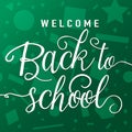 Vector illustration of welcome back to school greeting card with lettering element on seamless geometric background Royalty Free Stock Photo