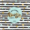 Vector illustration Welcome Unicorn Party text, blue