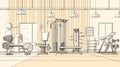 Vector illustration of a well-equipped gym interior with weightlifting machines, ample space Royalty Free Stock Photo