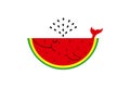 Vector illustration-whale, watermelon. Cute smile watermelon whale with seeds fountain isolated on white background.