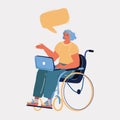 Vector illustration of Wheelchair. Woman with disabilities working at the computer. Communication over the network