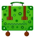 Vector illustration of a whimsical green suitcase with brown accents, cartoonish design featuring large and small Royalty Free Stock Photo