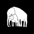 Vector illustration of white baby and mother elephant on black background. Cartoon elephant Royalty Free Stock Photo