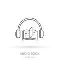 Audiobook icon. Book and headphones outline vector icon. Vector illustration on a white background Royalty Free Stock Photo