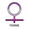 Gender symbol of Femme in pride colors