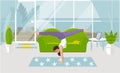 Vector illustration on white background. Handstand asanas with twine in yoga. Beautiful young woman doing yoga strength