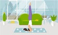 Vector illustration on white background. Headstand asanas in yoga. Beautiful young woman doing yoga upside down