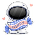 Cute cartoon astronaut holding a candy cane.