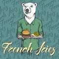 Vector Illustration of white bear with burger and French fries