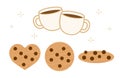 Vector Illustration - White Coffee Cup and Chocolate Round Biscuits and Heart Biscuits Royalty Free Stock Photo