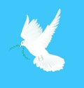 Vector illustration of white dove flying way up in a blue sky wi Royalty Free Stock Photo