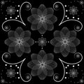 Vector illustration of white floral design over black background Royalty Free Stock Photo