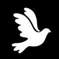 Vector illustration of white flying bird dove as a symbol of peace isolated on black background Royalty Free Stock Photo