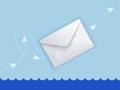 Vector illustration of white envelope with direction indicated by paper planes and points. Mail delivery concept Royalty Free Stock Photo