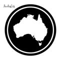 vector illustration white map of Australia on black circle, isolated on white background Royalty Free Stock Photo