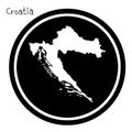 vector illustration white map of Croatia on black circle, isolated on white background