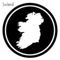 vector illustration white map of Ireland on black circle, isolated on white background