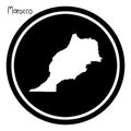 vector illustration white map of Morocco on black circle, isolated on white background